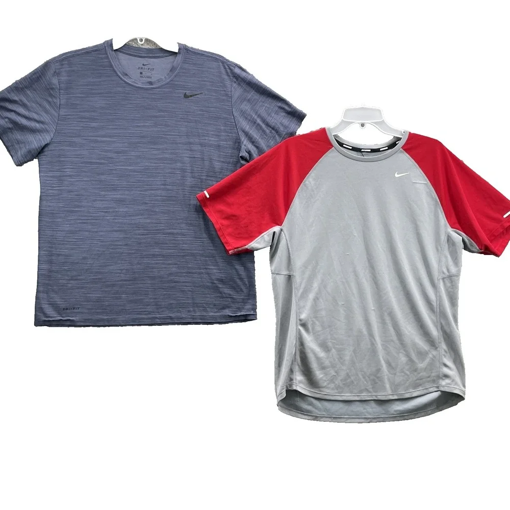 Nike Running Performance T-Shirt Lot (2) Men's Large Miler Dri-Fit Training Gym